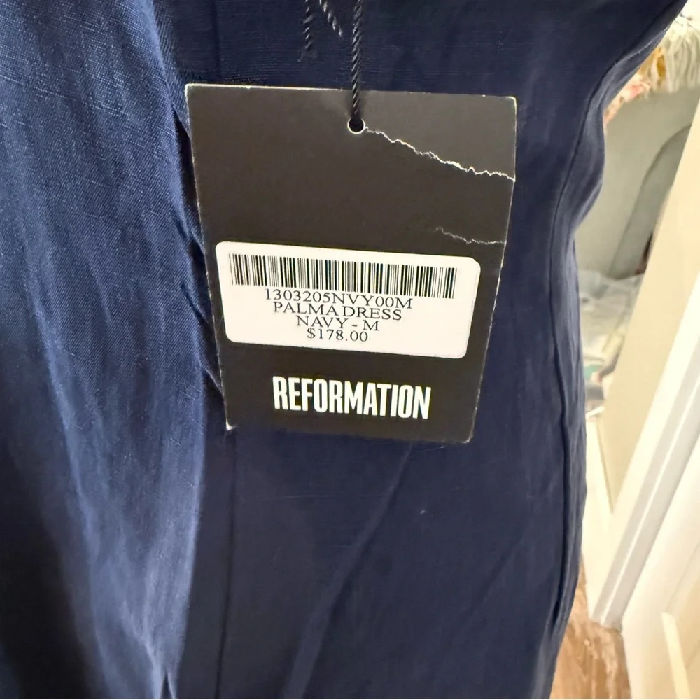 Reformation Navy Double-Breasted Belted Midi Dress - Picture 6 of 14